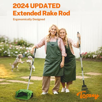 Toozey Dog Pooper Scooper for Large Dogs — 54" Extra Long Handle Poop Scooper for Yard Use, Extra Large Metal Tray & Bag Holder | Easy Cleanup for All Dog Sizes with 20 Bags - size: 54.33" Handle Rake