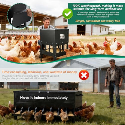 30-40LBS Large Chicken Feeder No Waste 12-Ports Automatic with Magnetic Baffle to Prevent Rodents and Mice Large Poultry Feeder Adjustable Height Suitable for All Poultry, Weatherproof - color: 30-40LBS