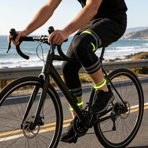 1 Set High Visibility Reflective Bands - Elastic Reflective Cycling Leg Straps - Safety Bicycle Pant Cuff Clips for Outdoor Sports Biking Runners Hikers
