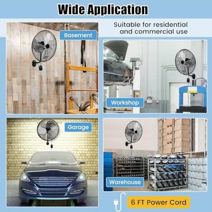 Tangkula 20 Inch Wall Mount Fan with Aluminum Blades, Industrial 3-Speed Oscillating Metal Wall Fan, Heavy Duty for Shop, Commercial, Garage, Warehouse, Workshops & Factory - style: 2-Pack