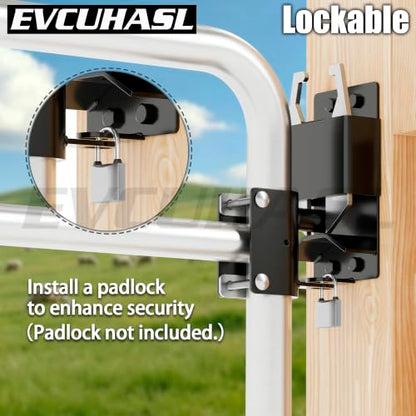 2 Way Farm Gate Latch, Heavy Duty Lockable Two Way Fence Gate Latch, Black Anti-Sag Gravity Latch for Fences, Metal Gates, Horse Corrals, Ranches, Round to Square Tube Conversion, 2 Pack