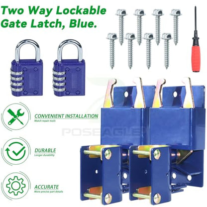 2 Pack Blue S16100100 Two Way Lockable Gate Latch with Hardware Kit, 4-Digit Combination Lock and Philips Screwdriver for Metal Gates with 1-5/8" to 2" Diameter Round Tubes - color: A04 2xLockable Gate Latch for 1-5/8" to 2" Tubes