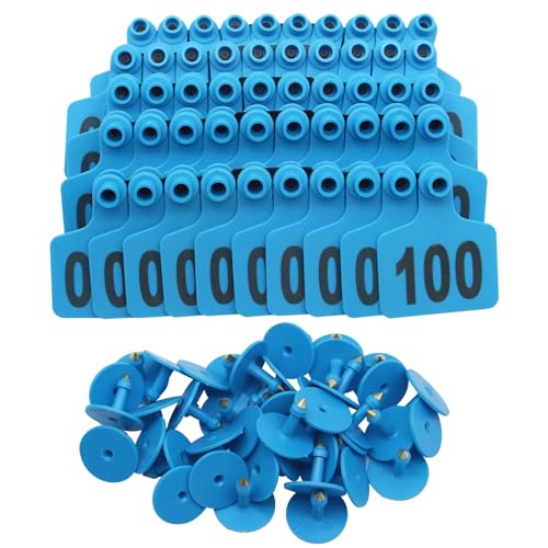 Cattle Ear Tags, Large Plastic Livestock Ear Tags for Sheep Cattle Calf Hog with Number 001-100/101-200/201-300, Animal Identification Ear Tag (Blue, 001-100) - color: Blue, size: 001-100
