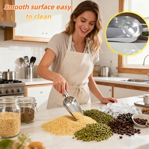 Ice Scoop, Heavy Duty Cast Aluminum, Ergonomic S-Curve Handle, Commercial Grade for Ice, Coffee, Popcorn, Flour, Sugar, Food-Grade & Rust-Proof Kitchen Tool (L (24oz)) - size: L (24oz)