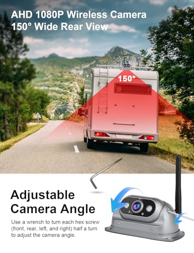 Wireless Backup Cameras System with 10.26"Pre-Wired for Furrion System 1080P HD IPS Touch Screen-No Delay,IP69K Waterproof,Super Night,Wide Split Screen 2-Channel for Reversing RV,Trailer,Camper,Truck