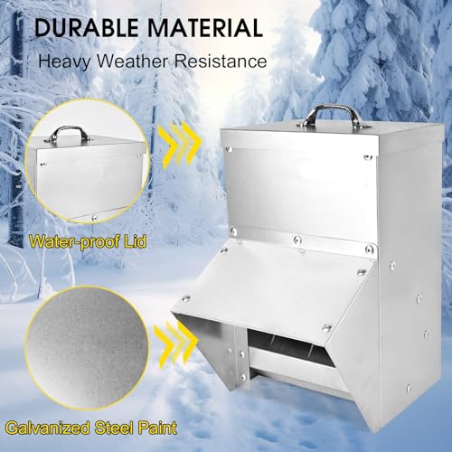shengyi 11.5-55lbs Galvanized Chicken Feeder - Rat Proof Poultry Feeder with Lid Weatherproof Outdoor Coop Food Dispenser (11.5lbs 8.3x6.3x12.9in) - size: 11.5lbs 8.3x6.3x12.9in