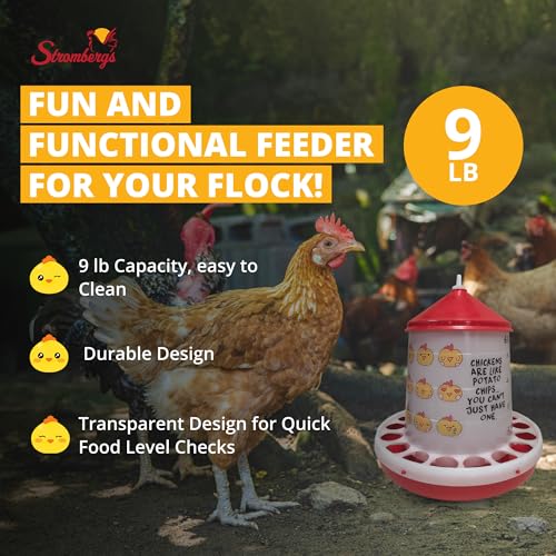 Stromberg's Chicken Emoji Poultry Feeder, 9 lb, Translucent Plastic, Easy Food Level Monitoring, Durable Design, Removable Lid, Fun Poultry Setup, Ground or Hanging Feeder