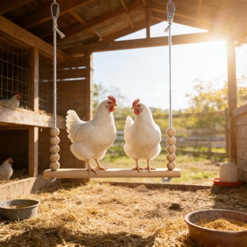 3 Pack Chicken Boredom Buster, Natural Wooden 2 Swing and Ladder Set for Coops, Essential Enrichment Accessories for Hens, Chickens and Parrots