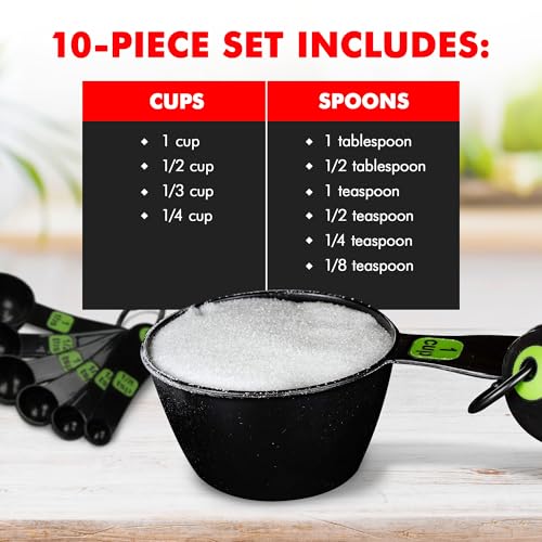 Chef Craft Easy to Ready Plastic Measuring Cup Set, 10 piece set, Green - color: Green