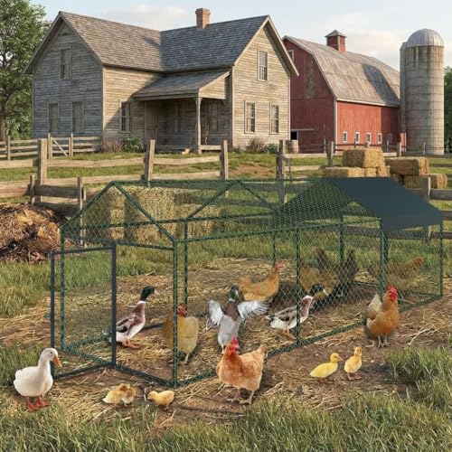Small Metal Chicken Coop, Chicken Runs for Yard with Waterproof and Anti-Uv Cover, Portable Chicken Coop with 2 Door for Outdoor Chicken Rabbit Duck, Black, 120"×40"×40"