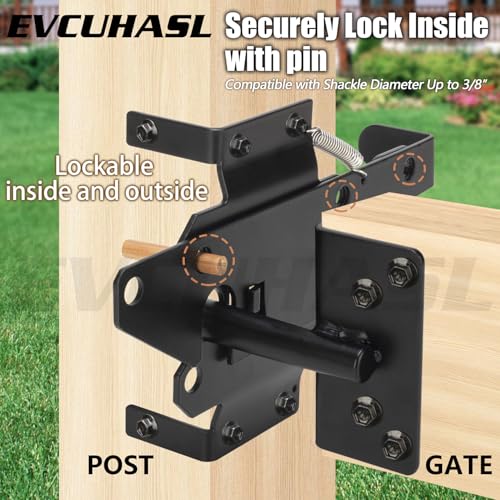 Self Locking Gate Latch, Heavy Duty Post Mount Automatic Gravity Gate Lock Door Latch, Gate Hardware for Secure Pool/Yard/Garden, Steel, Black Finish