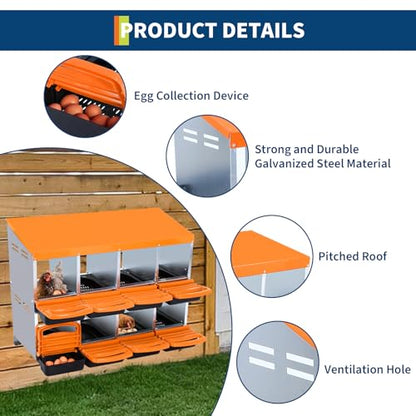 Chicken Nesting Box,8 Hole Roll Away Nesting Box for Laying Eggs,Wall Mount Chicken Nesting Boxes,Easy Egg Collection,Cleanable Pull Out Hen Roosting Boxes