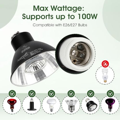 Reptile Heat Lamp Reptile Light Fixture 2Inch Shallow Dome with Dimmer and Cycle Timer, Max 100W, 2 Pack Heat Lamps UVB Bulb UVA Basking Light for Bearded Dragon Turtle Chicken Lizard Snake Gecko Tank
