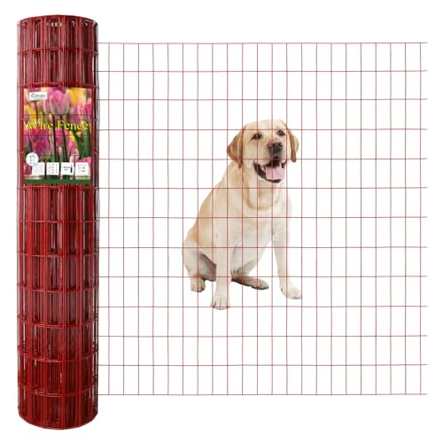 Red PVC Coated Welded Wire Fence 48 Inch x 50 Foot, 2 Inch x 4 Inch 14GA, Garden Border Fencing Roll Vinyl Coating Metal Wire Mesh Hardware Cloth for Yard Vegetable Plant Protection - color: Red, size: 2''x4'' 14GA 48''x50'