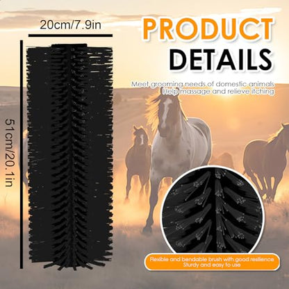 4pc Livestock Scratch Brushes, 20'' x 7.3'' Heavy Duty Cow Scratcher Wall Mount, Flexible Anti-Itch Grooming Tool for Cattle, Goat, Horse Grooming Supplies with Screws and Nuts - color: black