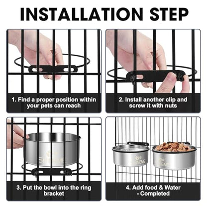 Dog Kennel Bowls for Crates, ShineMe 54oz & 34oz Dog Food Bowl and Crate Water Bowl No Spill, Stainless Steel Dogs Bowls Mountable 2 Pack, Silver (7.1x2.9” & 6.2x2.6”) - color: Silver, size: L (54oz+34oz)
