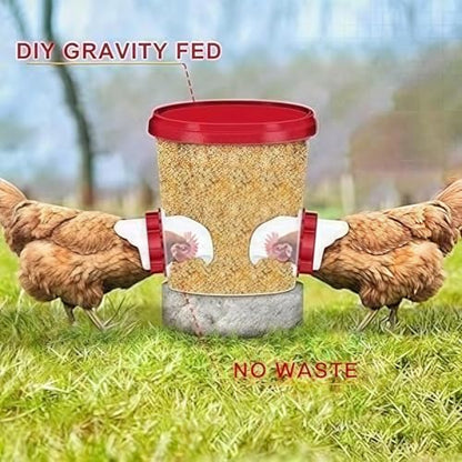 Chicken Feeders No Waste, DIY Automatic Poultry Feeder 6 Ports 1 Hole Saw with Covers Gravity Feed Kit for Buckets Barrels Bins Troughs (Red, 6) - size: 6