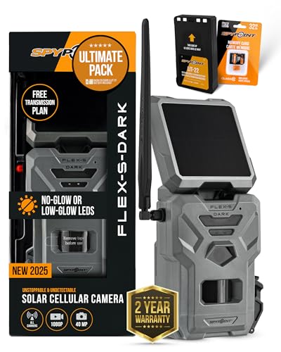 SPYPOINT Flex-S-Dark Ultimate Pack with SD Card + LIT-22 - Solar Cellular Trail Camera – Built-in Solar Panel, 40MP Photos, 1080p Videos + Sound, No-Glow Game Camera, Night Vision, Trail Cam - style: Ultimate Pack– 1 Camera (1 SD Card + 1