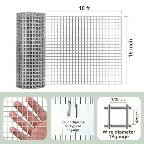 AMAGABELI GARDEN & HOME Hardware Cloth Chicken Wire Fence 1/2 inch 15.7 in x 10 ft Galvanized Welded Cage Wire for Bird Wire Gopher Wire Rabbit Wire Snake Fence Poultry Netting Cage Screen - size: 1/2" 16"x10'
