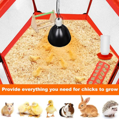 Chicks Brooder Box for Chicken Starter Kit- Includes Timing Heat Lamp Set, Detachable Chicken Brooder, Up to 15 Chicks, Sawdust, Chick Feeder and Waterer Set, Chick Perch 6-in-1 Chicken Coop Set.(Red)