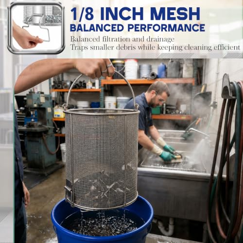 1 Pcs 1/8″ Mesh 5 Gallon Dip and Drain Stainless Steel Part Cleaning Strainer Basket for Buckets Swing Handle for Mechanics Auto Parts Washing Garage Shop & Home Workshop, Bucket Not Included - size: 5 Gallon,1/8″