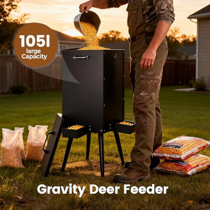 105L Gravity Deer Feeder Automatic Deer Corn Feeder with 4 Feeding Tray Wildlife Game Feeders Galvanized Steel Metal Food Dispenser for Animal Goats, Sheep