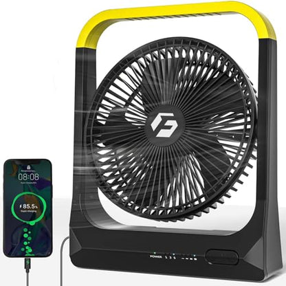 20800mAh Battery Powered Fan, USB-C Fast Rechargeable Portable Fan 80H Long Lasting, 8 Inch Outdoor Fan with 3350RPM Strong Wind, 4 Speeds & Timer, 70° Rotation, Quiet for Bedroom Office Camping