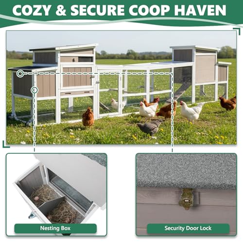 157" L Large Chicken Coop with Run, Mobile Chicken House with Wheels, Nesting Boxes, UV-Resistant Roof, Indoor Outdoor Rabbit Hutch Poultry Hen Cage for 4-6 Chickens with Removable Tray and Ramp - color: Grey-Double