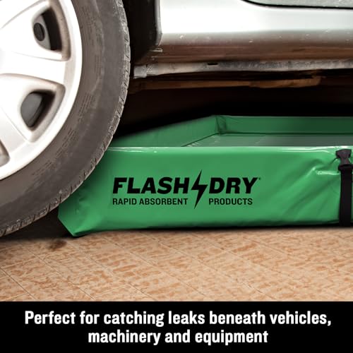 FLASHDRY Portable Spill Containment Berm, Folding Duck Pond 4' x 4', Reusable Oil, Fuel & Chemical Spill Containment Tray, UV-Resistant PVC, Heavy-Duty, Quick & Easy Setup, Garage & Industrial Use - color: Light Green