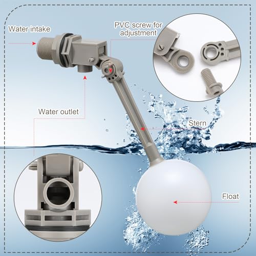 Cinnvoice 2 Pack 3/4" Float Valve for Water Tank with Adjustable Arm, Water Float Valve Ball for Automatic Shut off Livestock Waterer Pool