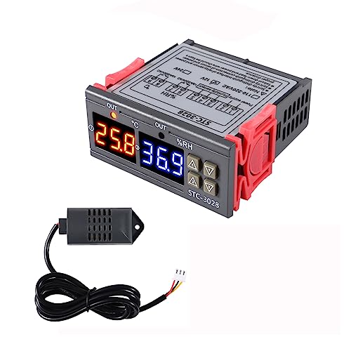 STC-3028 Temperature Controller 12V Temperature and Humidity Controller Meter with Integrated Sensor Dual Digital Display Thermometer Hygrometer Incubator Controller - size: 12V