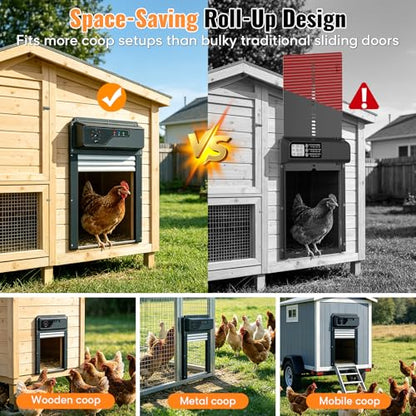 Automatic Chicken Coop Door with Timer and Remote Control, WiFi 1080P Camera Smart Roll-Up Auto Poultry Door, 7W Solar Powered, App Control, Anti-Pinch Safety, Predator Alarm - color: Black