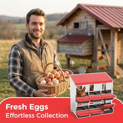 Heavy Duty Galvanized Steel Chicken Nesting Box – 6 Holes, Roll Away Egg Laying, Protective Lid, Wall Mounted or Freestanding, Easy Clean, Vented Pegboard Side, Red (Pegboard Side Design) - color: Red, size: 6 Room&Mat Board