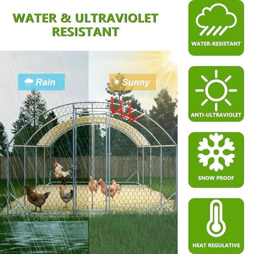 Large Metal Chicken Coop, Walk-in Chicken Run Cages with Waterproof and Anti-Ultraviolet Cover for Outside(10' L x 26 W x 6.56' H) Dome Top