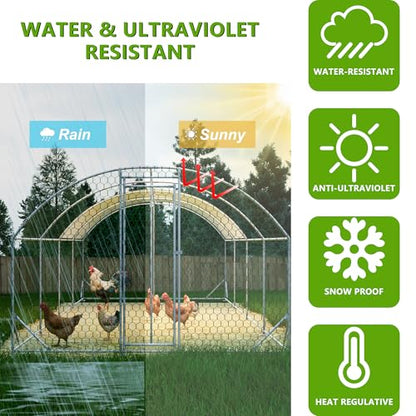Large Metal Chicken Coop, Walk-in Chicken Run Cages with Waterproof and Anti-Ultraviolet Cover for Outside(10' L x 26 W x 6.56' H) Dome Top