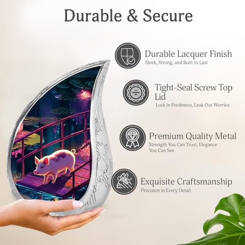 Pig Burial Urns for Ashes Adult Female Mom - Large Funeral Lotus Urn - Cremation Pond Urns for Adult Male Father - Memorial Blue 4 Little Urn (Set of 5-10" & 3") - color: Pig Urn - 4