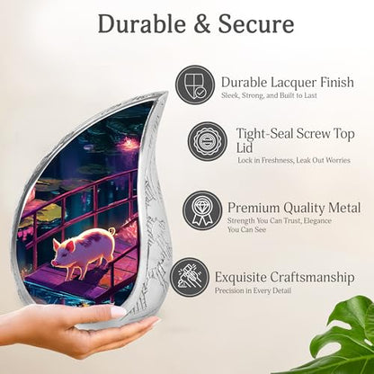 Pig Burial Urns for Ashes Adult Female Mom - Large Funeral Lotus Urn - Cremation Pond Urns for Adult Male Father - Memorial Blue 4 Little Urn (Set of 5-10" & 3") - color: Pig Urn - 4
