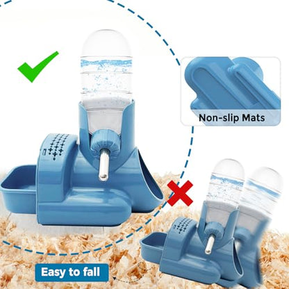 VANNON 3 in 1 Hamster Water Bottle No Drip Small Animal Water Bottle Automatic Bottle Dispenser with Food Container Base Hut and Hideout Base 4oz/120ml,Leekproof, BPA Free - color: Blue