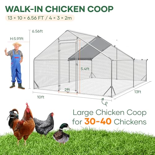 Large Chicken Coop Metal Chicken Runs for Yard 13x10x6.5 ft Chicken Coop with Cover Gallinero para Gallinas Heavy Duty Chicken Cage Rabbit Duck Quail Coop Lockable Door with Waterproof Anti-UV Cover - size: 152.4"L x 118.1"W x 78.7"H