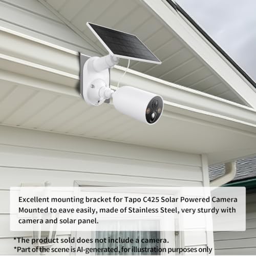 ZT-NET Stainless Steel Gutter Mount for Eufy Security SoloCam S340 | Bracket for Solar Security Camera Holder Anti-Rust Screws, No Drill Installation Compatible with IP PTZ Dome Cameras