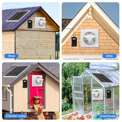 Fanspex Solar Exhaust Fan, Solar Powered Vent Fan Kit for Outside Greenhouse Shed Chicken Coop (8" Fan with Battery) - size: 8" Fan Large