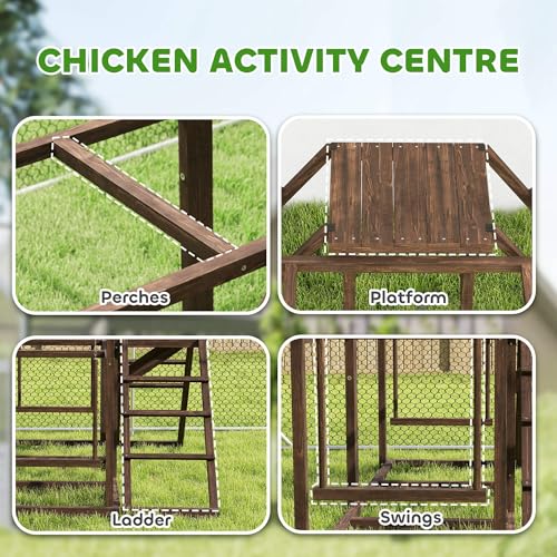 PawHut Chicken Coop Perches with Swing, Roosting Bars, Activity Play Set, Wooden Chicken Coop Accessory Toys for 4-6 Chickens, Coffee