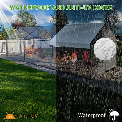 NUGRIART Metal Chicken Coop 118"×40"×40" Chicken Run with Waterproof Cover Portable Poultry Cage Walk in Hen House Outdoor Backyard Farm Animal Enclosure Crate Pet Playpen Exercise Pen for Rabbit Duck - size: 118.0"L x 40.0"W x 40.0"H