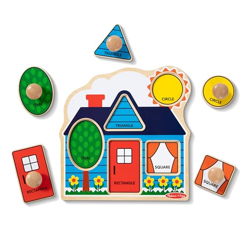 Melissa & Doug First Shapes Jumbo Knob Puzzle, Wooden Peg Puzzle for Toddlers, Educational Toy for Shape Recognition and Fine Motor Skills, Ages 1+ - style: Shapes
