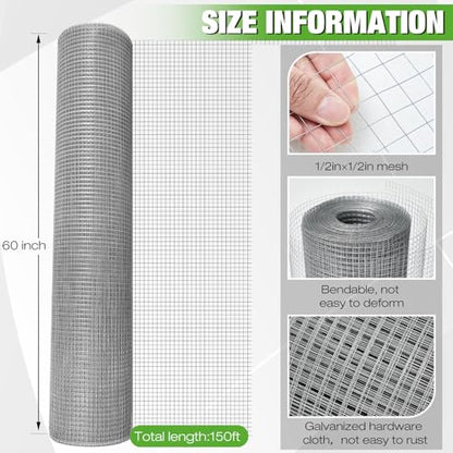 Tatuo Hardware Cloth 1/2 Inch 60in x 150ft Hot Dip Galvanized After Welded Cage Mesh Rolls 21 Gauge Metal Chicken Wire Roll Wire Fencing Poultry Netting for Raised Garden Rodent Animals - color: Silver, size: 60in X 150ft