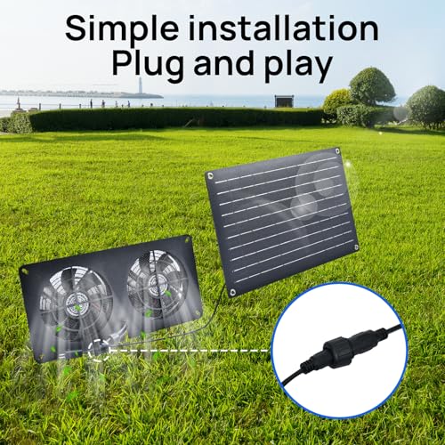 DC HOUSE 20W Solar Fan Powered Exhaust Fan for Chicken Coops, Greenhouses, Sheds, Pet Houses, and Windows - Waterproof and Plug Play Easy Connector Max Applicable Space 880ft3 (25 m3)