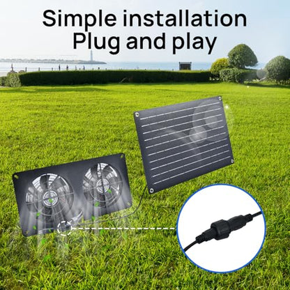 DC HOUSE 20W Solar Fan Powered Exhaust Fan for Chicken Coops, Greenhouses, Sheds, Pet Houses, and Windows - Waterproof and Plug Play Easy Connector Max Applicable Space 880ft3 (25 m3)