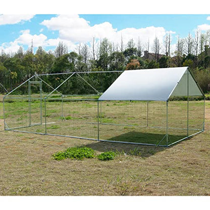 Large Metal Chicken Coop Walk-in Poultry Cage Hen Run House Habitat Spire Shaped Cage with Waterproof and Anti-Ultraviolet Cover for Outdoor Backyard Farm Use (19.68’ L×9.84’ W) - size: 19.68’L x 9.84’W