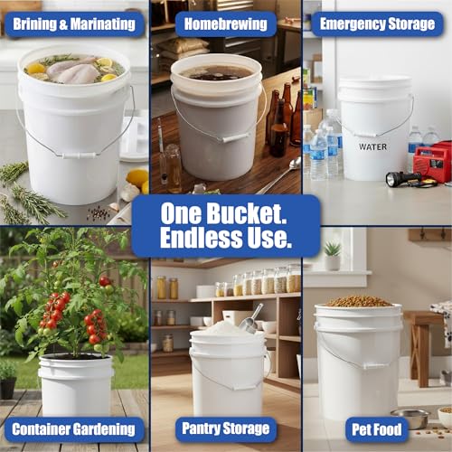ePackageSupply 5 Gallon Bucket - Food Grade Bucket with Airtight Gamma Seal Screw-On Lid, BPA-Free, Heavy-Duty 90 Mil HDPE Plastic, Bulk Storage, Durable Container, Made in USA, White/Green, 3 Packs - color: White/Green, size: 3 Packs