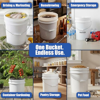 ePackageSupply 5 Gallon Bucket - Food Grade Bucket with Airtight Gamma Seal Screw-On Lid, BPA-Free, Heavy-Duty 90 Mil HDPE Plastic, Bulk Storage, Durable Container, Made in USA, White/White, 3 Packs - color: White/White, size: 3 Packs